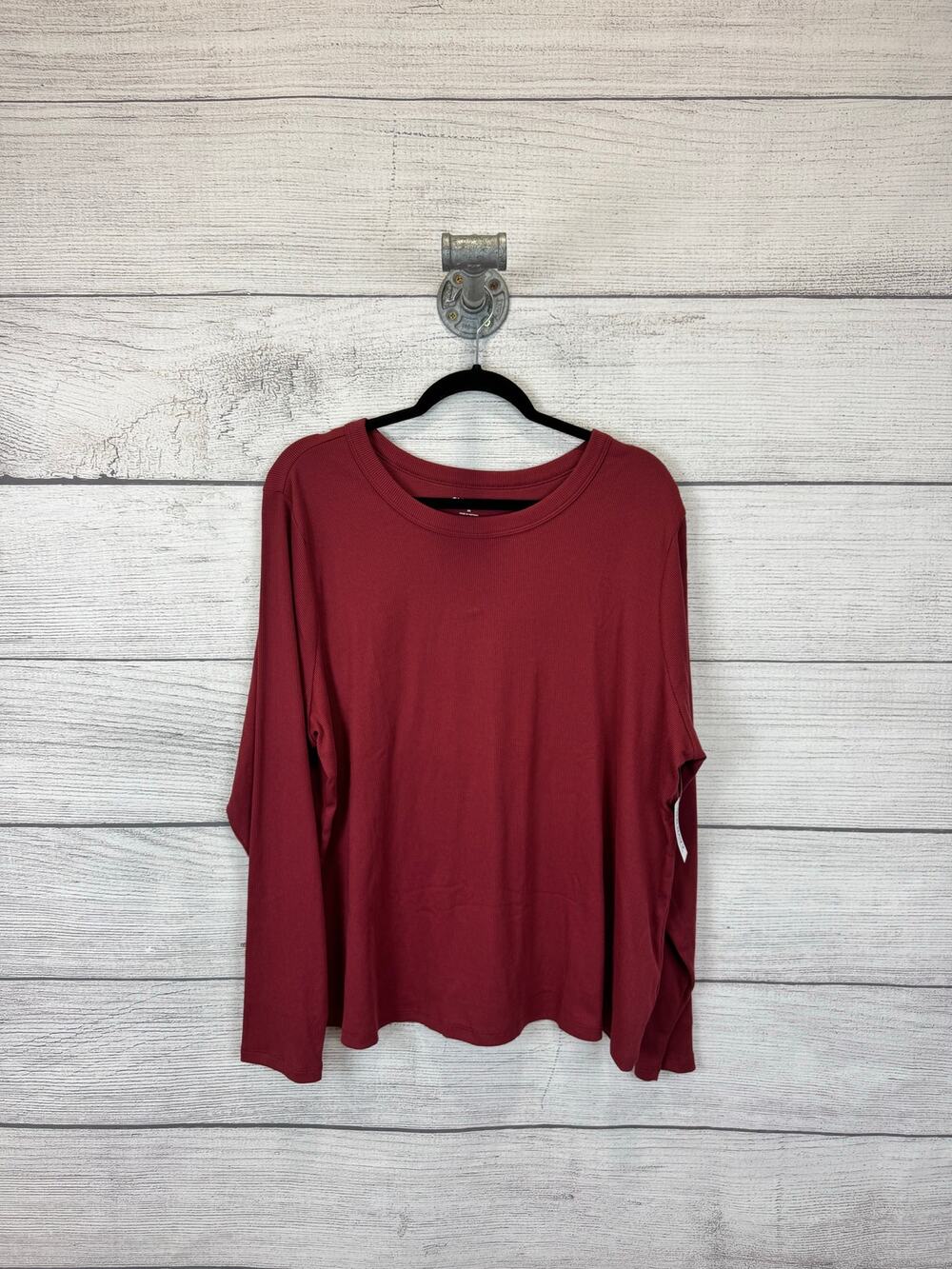 Old Navy Plus Size Maroon Ribbed Snug Crew Long Sleeve Tee Size 3X